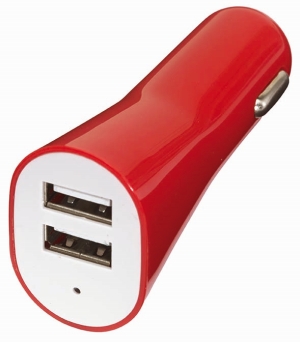 Ładowarka samochodowa DRIVE 2 USB, czerwony