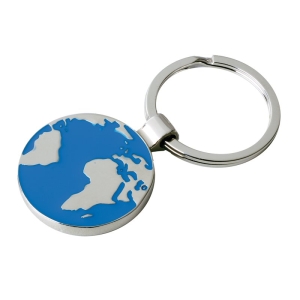Metalowy brelok Globe, srebrny/niebieski 