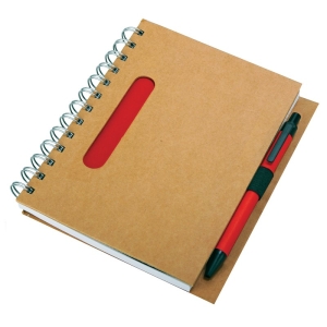 Notes eco z długopisem, czerwony/beżowy 
